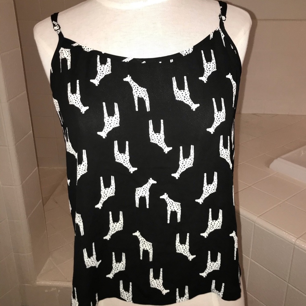Black cami with white giraffes